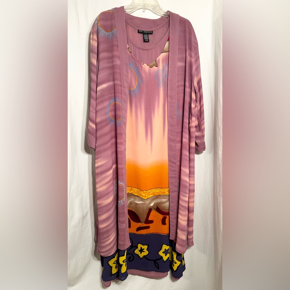 WOMENS SIZE 18 MLLE GABRIELLE MULTI COLORED ABSTRACT 2 PIECE PULLOVER MAXI DRESS